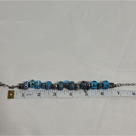 SILVER bracelet blue rhinestone beach theme clasp charm - Picture 6 of 7